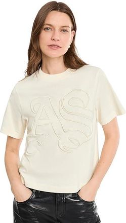 AllSaints Lisa Embos T-Shirts Womens Clothing Pebble White : LG, Cotton