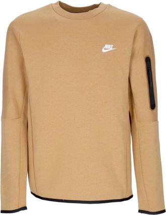 Nike Tech Fleece Crewneck Sweatshirt - Heren - Sportshirts - Beige - M - Katoen - Fitness