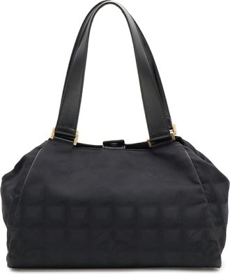 Chanel Black Nylon Jacquard Handbag Shoulder Bag Tote Bag (Pre-Owned)