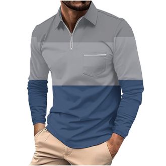 Generic Polo Shirts for Men Adult Long Sleeve Cotton Collared T Shirt Designer Polo Shirts Golf Clothes Casual Smart Office Work Button Up Tops Blouses Mens F