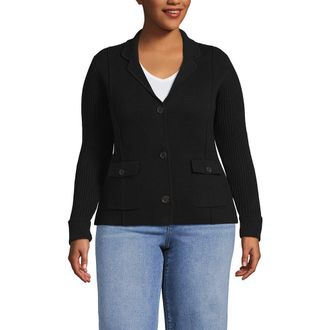 Lands End Plus Size Drifter Ribbed Collared Blazer Sweater in Black at Nordstrom, Size X-Large P