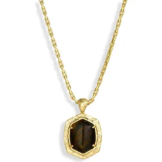 Kendra Scott Daphne Frame Stone Pendant Necklace in Gold Dark Brown Tigers Eye at Nordstrom
