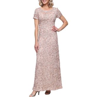 Alex Evenings Embellished Soutache A-Line Gown in Champagne at Nordstrom, Size 10P