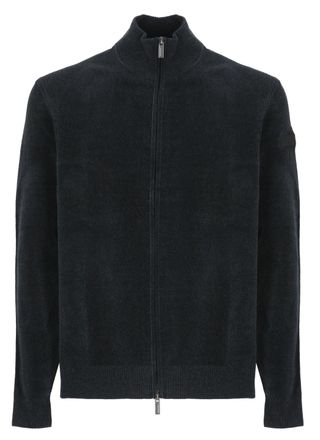 Roberto Ricci Design Blue Velvet High Neck Zip Cardigan
