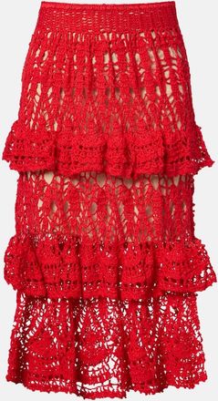 Anna Kosturova Elsie crochet ruffled cotton midi skirt