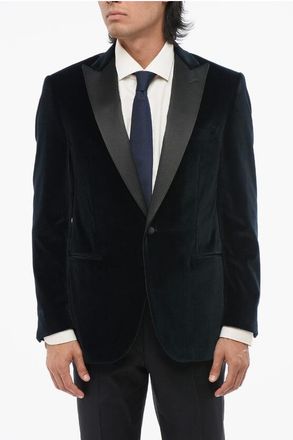 Corneliani Velvet Single-Breasted LEADER Blazer With Satin Peak Lapel size 48