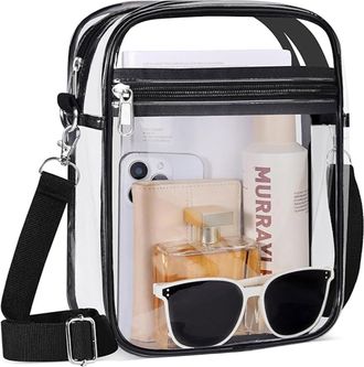 Generic Clear Crystal Crossbody Bag for Women, Transparent Stadium Approved Bag Purse Wallet with Front Pockets for Sports Concerts Festival (XL Black)