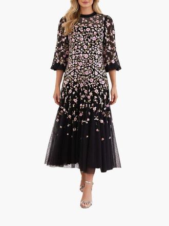 Needle & Thread Sylvia Round Neck Ankle Gown in Graphite/multi at Nordstrom, Size 12