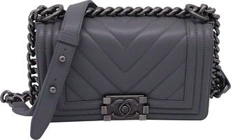 Chanel Grey Calfskin Leather Small Boy Flap Shoulder Bag (Authentic Pre-Loved)