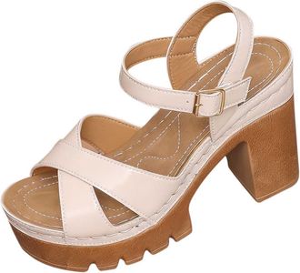 Generic RLEHJN Block Low Heel Sandals for Women Open Toe Platform Heeled Sandals Comfortable Fish Mouth Slingback Wedding Graduation Evening Party Strappy San