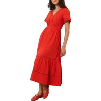 Mint Velvet Cotton Cheesecloth Midi Dress in Red at Nordstrom, Size 12