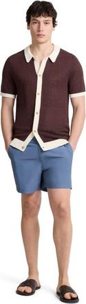 Onia Linen Short Sleeve Button Up Sweater in Espresso/egret at Nordstrom, Size Xx-Large