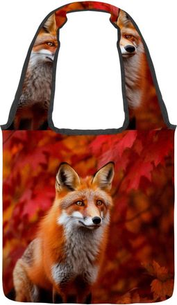 Generic Autumn Leaves Fox Reversible Canvas Shoulder Tote - Double-Sided Print, 12oz Cotton, 27cm Drop, Fold-Flat Bag for Travel, Shopping, Street Outings