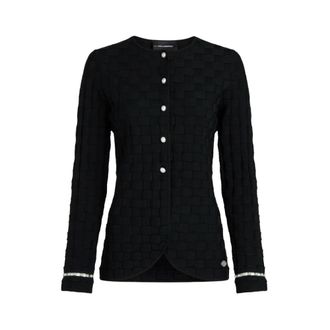 Karl Lagerfeld Cardigans, female, Black, Size: S Faux-pearl Detail Knit Cardigan