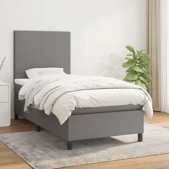 vidaXL Vidaxl - Cama Box Spring Con Colch&oacute;n Tela Gris Oscuro 90x200 Cm