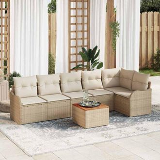 vidaXL Conjunto De Sof&aacute; De Jard&iacute;n 7 Pcs Beige Polirat&aacute;n Vidaxl