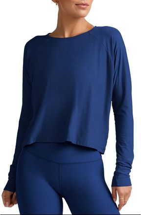 Beyond Yoga Featherweight Long Sleeve T-Shirt in Marine Blue Heather at Nordstrom, Size Xx-Large