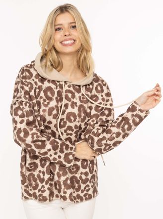 Zwillingsherz Hoodie ZWILLINGSHERZ Leo, Damen, Gr. S/M, braun, Sweatware, Obermaterial: 82% Polyester, 15% Viskose, 3% Elasthan, gemustert, mehrfarbig, comfort fit 