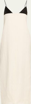 Brandon Maxwell Bridges Leather Empire-Waist Sleeveless Ankle Dress