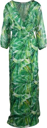 La Petite Robe Di Chiara Boni Green/White Toki Leaf Pattern Chiffon Dress