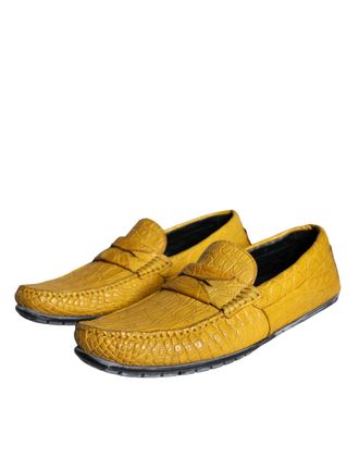 Dolce & Gabbana Mens Yellow Leather Slip Mocassin Loafers Shoes Caiman