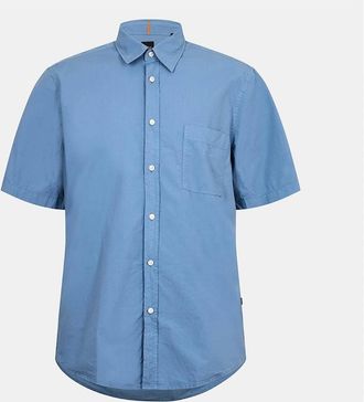 HUGO BOSS Mens Collared Neck Button Down Short Sleeve Shirt - Navy - Size: Regular/36