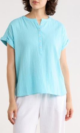 Caslon Cotton Gauze Henley Top in Blue Gulf at Nordstrom Rack, Size X-Small