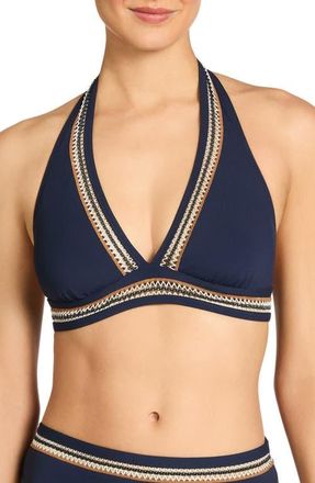 Robin Piccone Nova Halter Bikini Top in Navy at Nordstrom, Size Medium