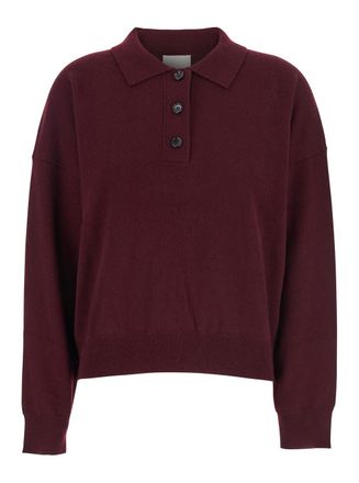 Allude Bordeaux Polo Shirt With Classic Collar And Ribbed Trims In Wool Woman