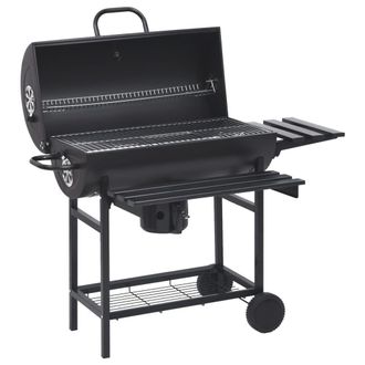 Berkfield Home Barrel Grill with Wheels & Shelves Black Steel 115x85x95 cm | Size: 115 x 85 x 95 cm