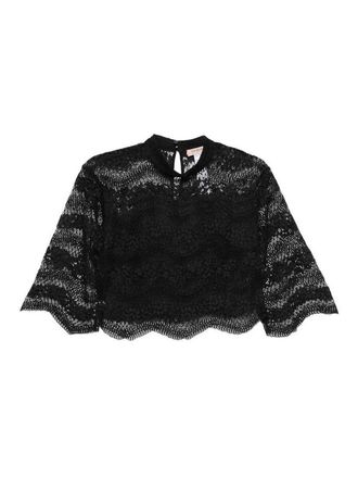 Twinset Black Lace Top With 3/4 Sleeves And Lining