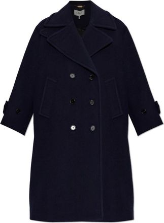 Chlo&eacute; Dubbele-breasted wollen jas - Dames - Mantel - Blauw - S - Wol - Jassen