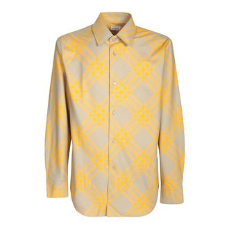 Burberry Geruit overhemd - Heren - Casual Overhemden - Beige - L - Katoen - Overhemden