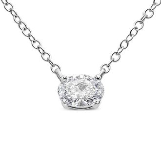 House of Brilliance 14K White Gold 1/2 Cttw Lab Grown Oval Shape Solitaire Diamond East West 18 Necklace (E-F Color, VS1-VS2 Clarity)