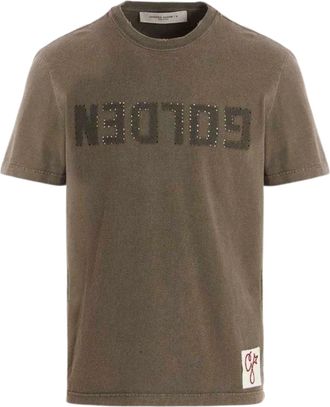 Golden Goose Green Crew Neck Studded Print T-Shirt