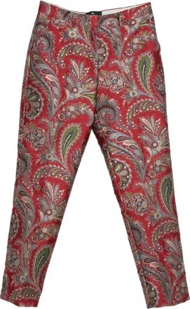 Etro Broeken, Dames, Rood, M, Polyester, Rood Paisley Straight Leg High Waist