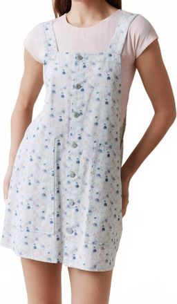 Peach Love California Daisy Days Overall Dress In White/blue