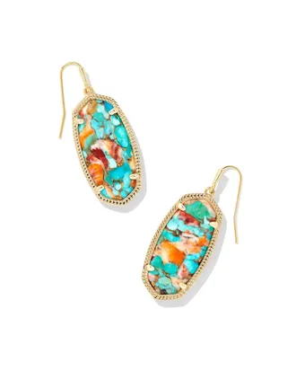 Kendra Scott Womens Elle Drop Statement Earrings In Bronzed Veined Turquoise Red Oyster