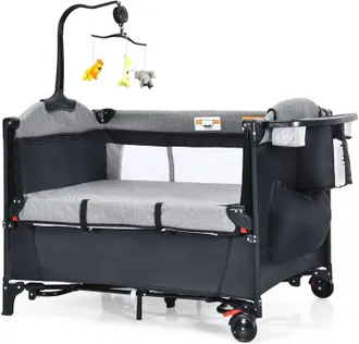Costway Costway - Culla Da Campeggio 5 In 1, Co-sleeping Aitezze Regolabili, Lettino Da Campeggio Con Fasciatoio, Box Bambini Pieghevole E Ingresso Laterale, 