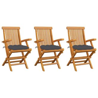 vidaXL Vidaxl - Sillas De Jard&iacute;n 3 Uds Madera Teca Con Cojines Gris Antracita