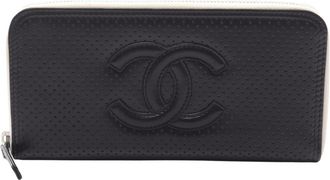 Chanel Black White Leather Long Wallet (Bi-Fold) (Pre-Owned)