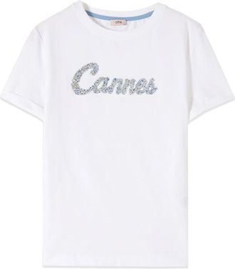 Oltre T-shirt met geborduurd opschrift - Dames - T-shirts - Wit - 2XL - Katoen - Tops