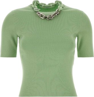 Paco Rabanne Green Stretch Silk Blend T Shirt