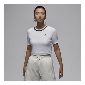 Nike Jordan (WMNS) Air Jordan Knit Crop T-shirt Asia Sizing White Black FV7090-100