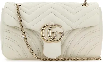 Gucci White Nappa Leather Medium Gg Marmont Shoulder Bag