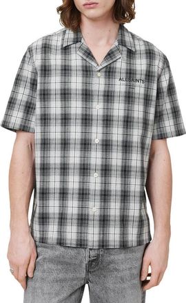 AllSaints Undermono Plaid Button-Up Shirt in Black/White at Nordstrom, Size Medium