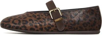 Cesare Gaspari Stijlvolle Mary Jane Flats - Luipaard - Dames - Ballerinas - Bruin - 37 EU - Leer - Schoenen