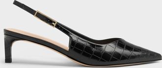 Charles & Keith Luciana Croc-Effect Slingback Kitten Heels