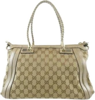 Gucci Pre-owned GG Canvas Leren Schoudertas - Dames - Vintage Shopper - Beige - ONE Size - Leer - Vintage
