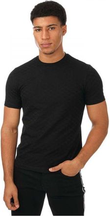 Armani Mens All Over Monogram T-Shirt in Black Cotton - Size Small